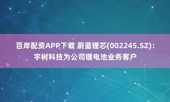 百岸配资APP下载 蔚蓝锂芯(002245.SZ)：宇树科技为公司锂电池业务客户