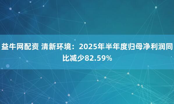 益牛网配资 清新环境：2025年半年度归母净利润同比减少82.59%